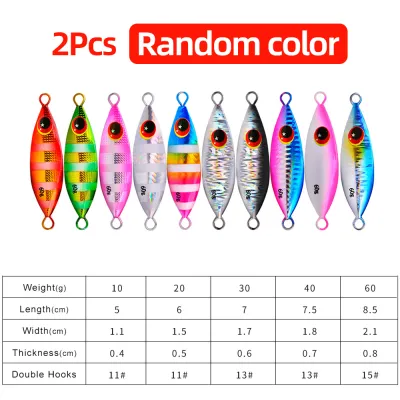 Gbest 2Pcs /3D Eyes Soft Plastic Fishing Lure baited micro mata Jig Head Assist Hook Spoon Slow Jigging Floating Deep Water Fishing Artificial Bait Fresh Water Fish Lures casting umpan ikan gewang haruan barang memancing 亮片鱼饵 路亚假饵