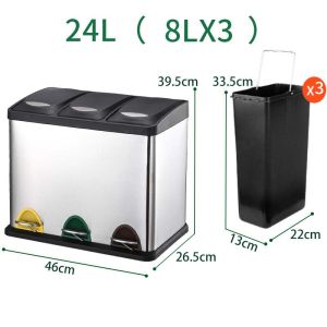 Plexor 16/24/30L Dual Trash and Recycling Bin Fingerprint Proof Stainless Steel Kitchen Garbage Can with Double Lid Pedal Rubbish Bin for Kitchen Home Office without Inner Bucket