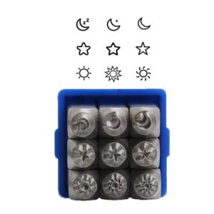 9Pcs Leather Punches Embossing Tool 3mm Metal Moon Star Sun Stamper Punching Tool For Leather Engraving Making