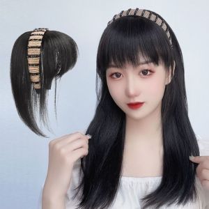 YOYO CHARMING Fluffy High quality Natural Hair Extension Hair  Accessories Brown Increase Hair Volume Heat Resistant Fiber Women Rhinestone Headband Wig Fake Hair Band Bangs 3D Air Bangs Wig Head Top Wig Block
