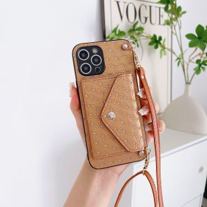 Casing For iPhone14 pro max 16 17 Pro Max With Diagonal Strap Lanyard Mobile Phone Case Cards Slot Case Protective Case With Card holder Wallet Bag Cover With Rope For iPhone 15 pro max 13 11 12 promax 15 promax 14 16 Plus X XR XS 16E 17 Air