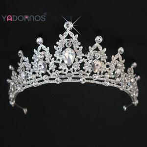 YADORNOS Tiara Mahkota Pengantin Berlian Imitasi Barok Tiara Mahkota Kristal Perak untuk Bando Pengantin Aksesori Rambut Pernikahan
