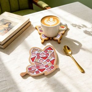 LINSBAYWU Mixed Color DIY Mosaic Coaster Glass Mosaic Bamboo Drinking Cup Pad Creative Thermal Insulation Handmade Drinkware Tray Party Decor