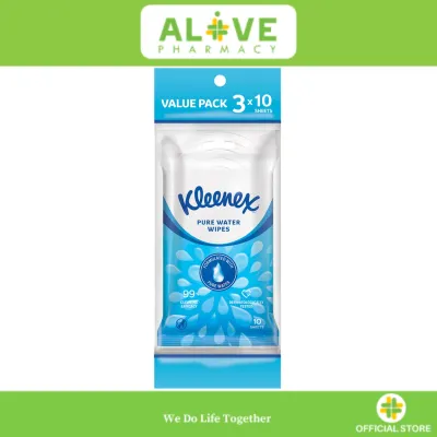 [ALIVE PHARMACY] KLEENEX PURE WATER WIPES 3X10S