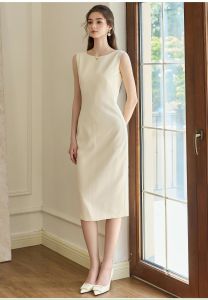 Đầm cổ thuyền không tay dáng ôm bút chì công sở nữ