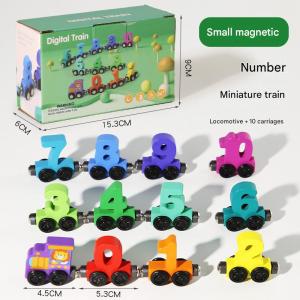 Childrens Wooden Magnetic Colored Number Train / Color and Number Recognition Toy / Educational Building Block Toy Gift