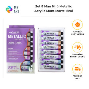 Bộ 8 Màu Nhũ Metallic Acrylic Mont Marte 18ml - Metallic Acrylic Paint