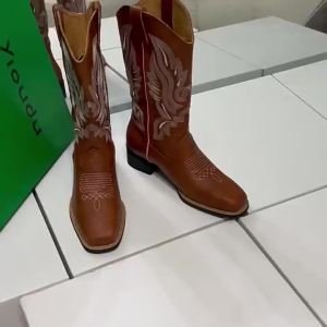 【Spot】 Leather Western Cowboy Boots Embroidered Chelsea Vintage Comfortable Rider Boots