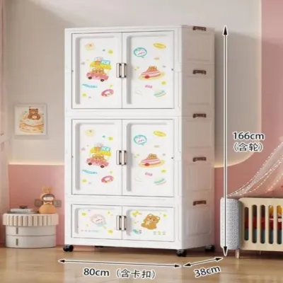 70/80CM Width Large Folding Storage Cabinet Wardrobe Household Almari Baju Plastik Cabinet Storage Box with Wheels