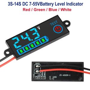 LUMINOU 1Pcs 12V 24V 36V 48V Battery Level Indicator DC 7-55V 3S-14S Battery Charge Indicator Board Low Voltage Alarm LED Battery Monitor For Lithium Li-ion LiFePO4 and Lead Acid Batteries