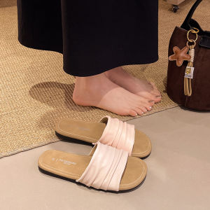 [Free Shipping] 2026 Summer Fashion Pleated Flat Sandals for Women Versatile with Skirts Beach Open-Toe Slip-On Sandals