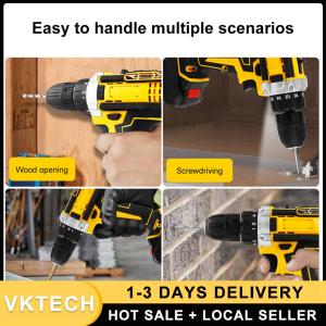 21V Cordless Drill 3/8 Inch Keyless Chuck Electric Drill 25+1 Clutch Lithium Electric Hand Drill 1350RMP with Work Light