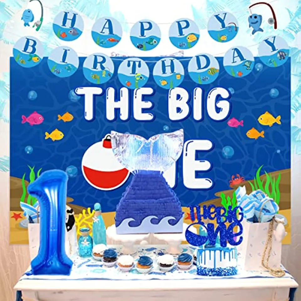 JOYMEMO The Big One Fishing Birthday Decorations for Boys Fishing 1st  Birthday - The Big One Backdrop