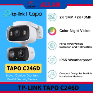 TP-LINK Tapo C246D Indoor Outdoor Dual Lens Pan Tilt Security Camera 2K 3MP Color Night Vision IP65 Weatherproof AI Detection