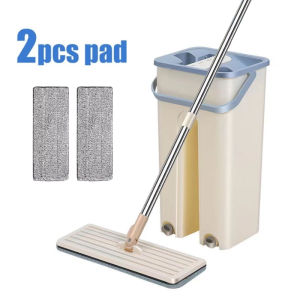 MANUYAMA Flat Mop Self Wash Squeeze Dry Floor Mop 2in1 360 Spin Mop With Bucket Mop Refill Pad