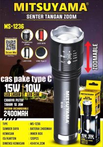 Senter Tangan Zoom Super Terang MS 1236 mitsuyama - senter tangan ZOOM MS-1236 2400mah