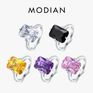 Modian 100% 925 Sterling Silver Rectangle 5A Clear Zircon Luxury Rings Anniversary Engagement Jewelry For Women Fashion Rings