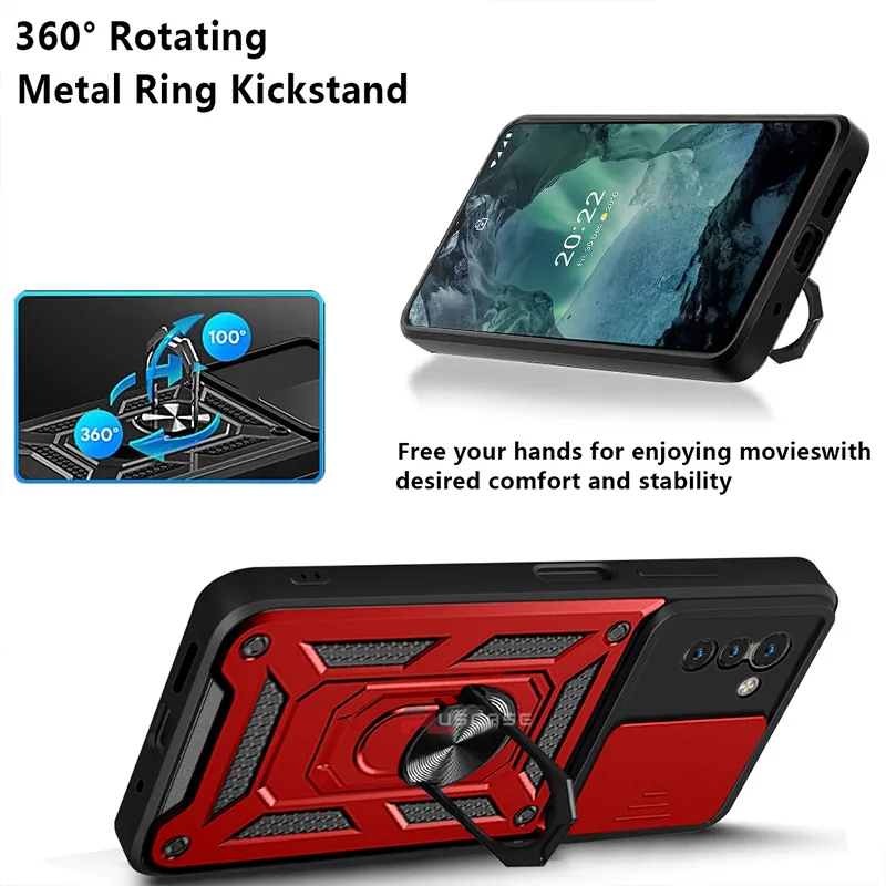 For Nokia G21 Phone case Armor-Level Case Stand Slide Lens Cover Protection  Shockproof Hard Phone Back Casing