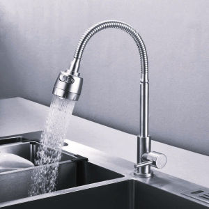 ROYAL ROOM Vòi rửa chén bát lạnh cắm chậu inox mờ 304 - Loại vòi cần mềm lò xo dẻo 2 chế độ xả nước