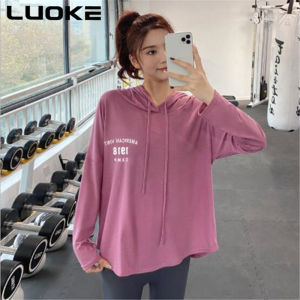 Luoke Women Sports Wear Casual Loose Hooded Long-sleeved Fitness Clothes Professional Running Training Yoga Clothes