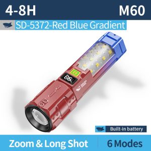 SMILING SHARK SD5372 LED Torch Light 6Mode With COB Work Light Type-c Rechargeable Flashlight White Red Light Waterproof Outdoor Camping Lighting