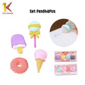 Satu Keluarga Penghapus Pensil Set 4IN1 Motif Lolipop A53 Eraser Ice Cream Alat Tulis Penghapus Lucu