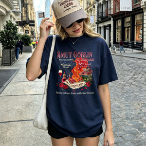 [Local Stock] HBESTY  Vintage Smut Goblin Reading Club Print Tshirt Spicy Book Lover Flame Rose Graphic Short Sleeve Casual Weekend Reading Daily Tee