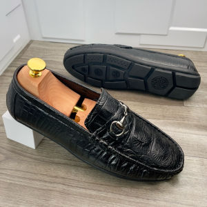 ( Mã D31 ) Giày Mocassin đế bệt in họa tiết cá sấu sắc nét Giầy lười công sở nam da mềm đế nhẹ có khâu đế chắc chắn