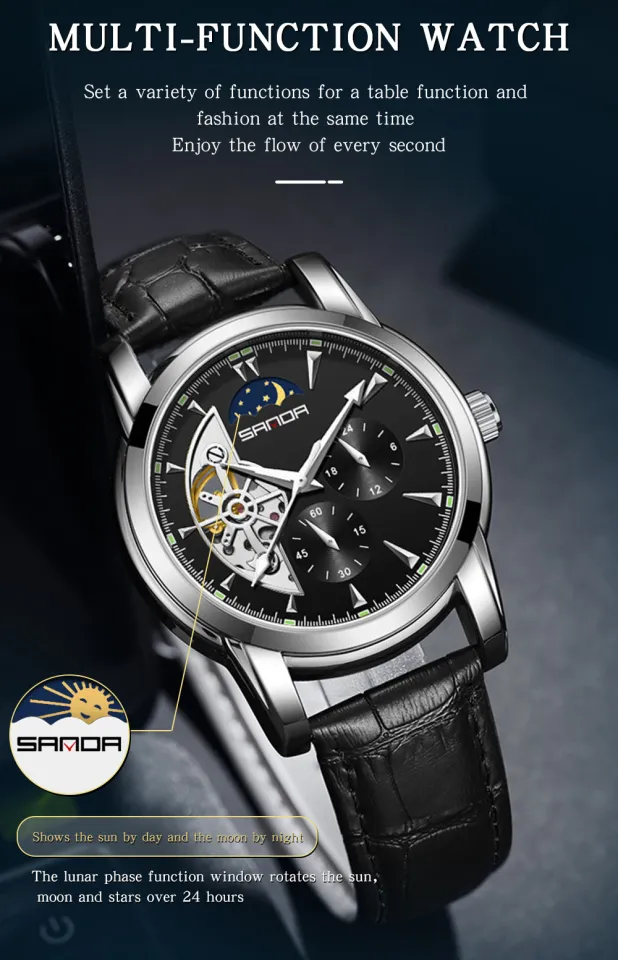 SANDA Fashion Mens Luxury Automatic Mechanical Watch Moon Phase