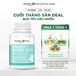 Viên Bổ Não Healthy Care Ginkgo Biloba 2000mg - Tăng Cường Trí Nhớ Giảm Đau Đầu Lưu Thông Máu Não - Lọ 100 Viên