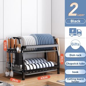 PANDH Steel 2/3 Tiers Dish Rack Dish Drainer Plate Organizer Kitchen Organizer Tray For Plate