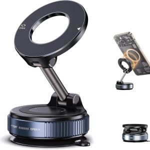 Vacuum Magnetic Phone Holder 360 °   Adjustable Magnetic Car Mount Foldable Portable Suction Cup Cell Phone Mount for Car/Gym/Mirror/Shower Compatible with All Smartphones & All Car Models