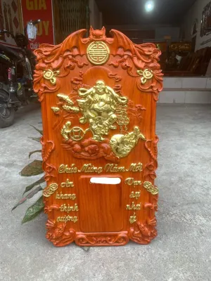 Đốc lịch dát vàng gỗ hương lốc lịch treo tường - Lốc Lịch gỗ hương liền khối cao cấp KT 70x40x3cm