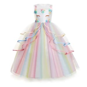 Unicorn Dress For Girls Ball Gown For Kids Rainbow Formal Princess Birthday Party Clothes Embroidery Flower Children Costume2026