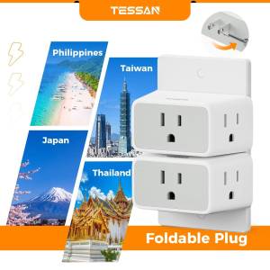 TESSAN 2 Prong to 3 Prong Travel Plug Adapter with USB 7 IN 1 USB Charger Wall Plug with 4 Outlet Expander and 3 USB Charging Ports Wall Charger Multi Plug Extender Splitter Travel Multiple Power Adaptor Power Strip USB Adapter for Philippines to Japan