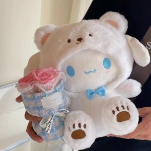 25cm Sanrio  Plushie Toy Cinnamoroll Cute Transformation White Bear Kuromi Melody Pochacco Doll Birthday Gift