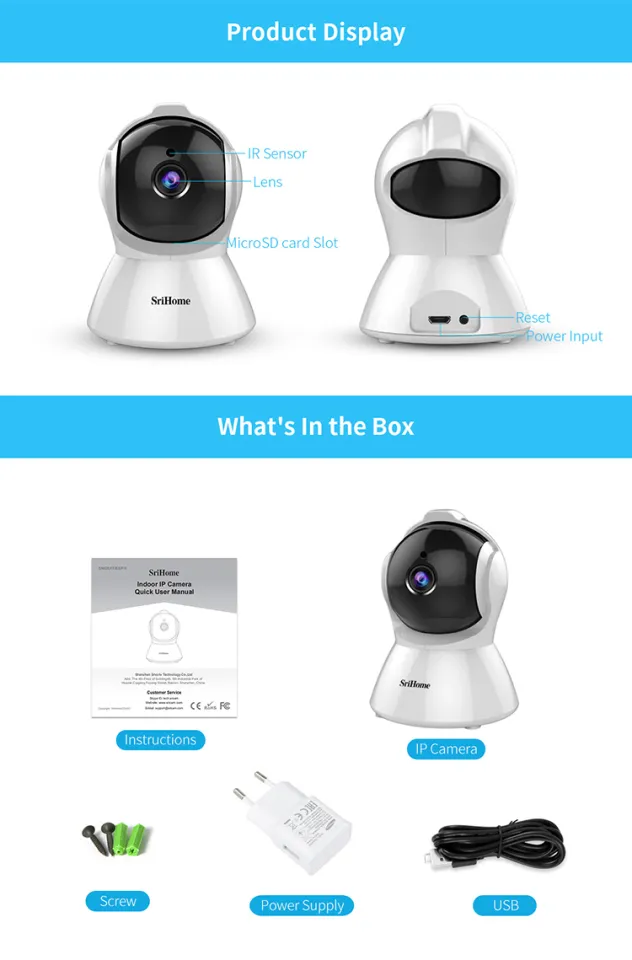 SriHome SH025 1080P Full HD Indoor WiFi CCTV Camera IP Security