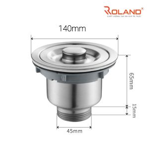 Bầu xả chậu rửa chén ROLAND inox 304 và nhựa ABS đường kính D140MM