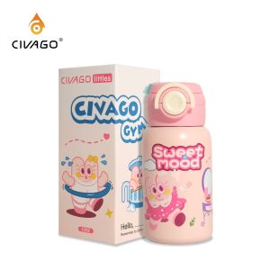 CIVAGO(17oz/510ml)Stainless Steel Straw Tumbler Cute Vacuum Insulated Large Leakproof Water Bottle Kids