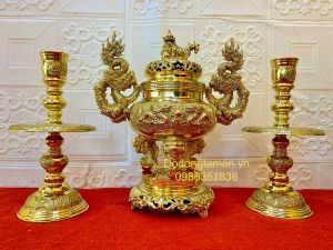 Bộ tam sự đỉnh nến cao 35 cm tai rồng - đỉnh đồng nguyên chất