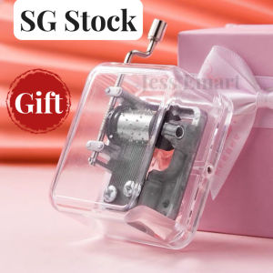 SG Stock Acrylic Square hand Cranked Note Music Box Play Montessori Toy Birthday Gift Goodie Bag Christmas Birthday Gift