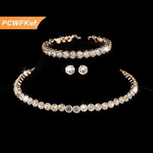 【PCWFKef】 4 cái bộ Phụ Nữ Pha Lê Trang Sức Set Cho Phụ Nữ Quyến Rũ Vòng Cổ Vòng Đeo Tay Stud Bông Tai Trắng Zircon Chuỗi Vòng Cổ