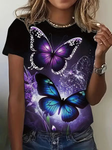 [Local Stock] ZEEMIN Fashion 3D Butterfly Print T Shirt For Women Summer Casual O-neck Short Sleeve Tops Kawaii Girl Tees Loose Trend Ladies Clothing