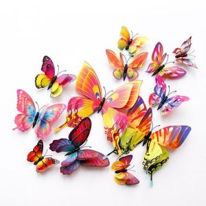 12Pcs/Set Double Layer 3D Butterfly Wall Stickers Magnet Fridge Decals Home Room Decor Butterflies for Wedding Decoration