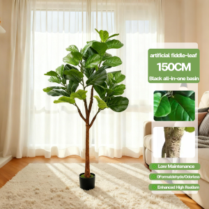 【Send flower pots】Banyan Artificial Plants big size artificial plants home display 120/150cm Tree Garden living home decor plants Artificial Palm Ficus pandurata Fake ficus lyrata Plant For Indoor House Home Wedding Office Decoration Artificial Plant