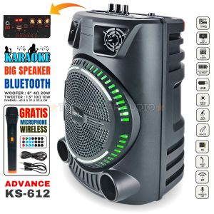 SALON BLUETOOTH FULL BASS ADVANCE KS-612 + GRATIS MIC TANPA KABEL SUBWOOFER 8INCH / speaker bluetooth full bass / salon bluetooth full bass / speaker bluetooth / speaker aktif / speaker aktif super bass