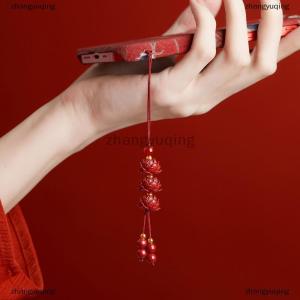 [COD] zhangyuqing Natural Cinnabar Lotus Car Keychain Chinese Style Lucky Phone Chain Bag Pendant Hanging