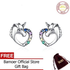 BAMOER Bông Tai Hạt Licorne May Mắn Cho Bé Gái Khuyên Tai Hình Ngựa Nhiều Màu Trang Sức Chống Dị Ứng Bằng Bạc Ý 925 Cho Trẻ Em SCE611
