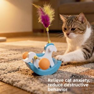 IPIE2 Self-Righting Rocking Horse Shaped Cat Toy Plastic Balance Toy Interactive Cat Toy Funny Dynamic Shaking Feather Teasing Cat Toy For Cats