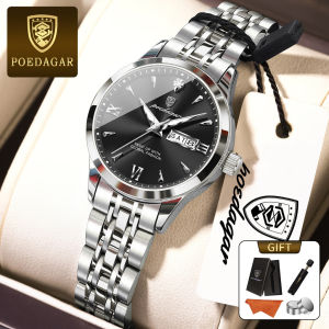 Poedagar Chính Hãng Đồng hồ nữ đính kim cương dây đeo bằng thép không gỉ lịch dạ quang 100% 504 chống thấm nước